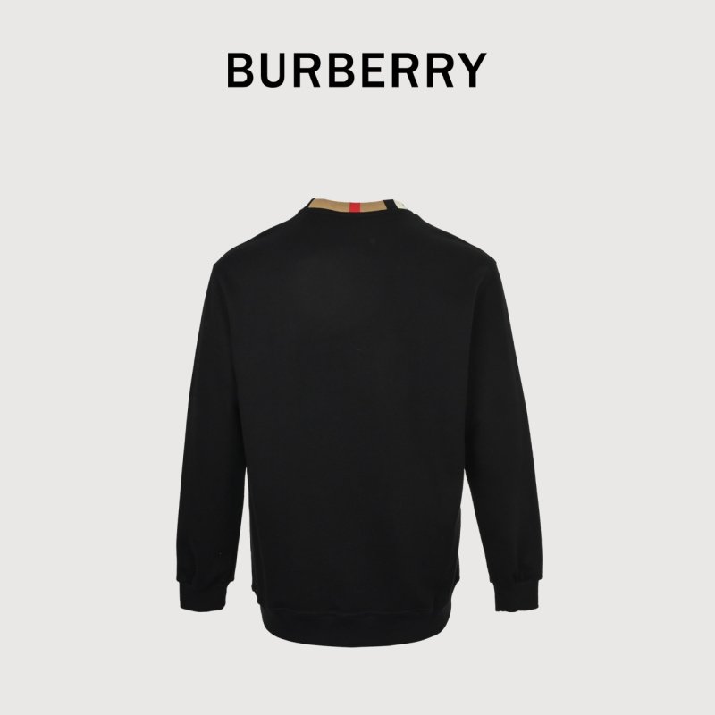 Burberry Black Crew Neck Sweatshirt with Striped Collar view