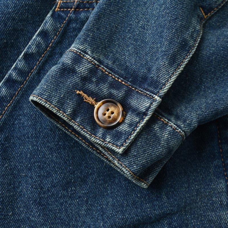 Vintage Wash Denim Zip Jacket Navy Blue view