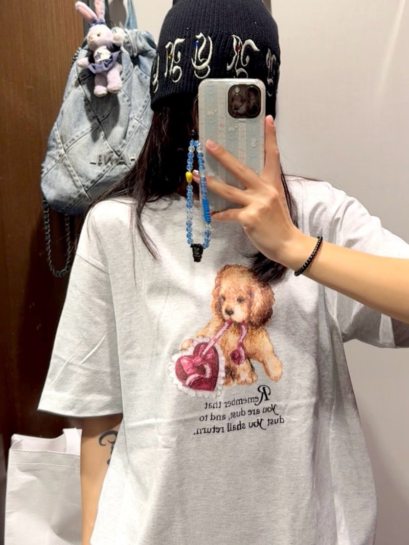 Teddy Bear Graphic Crop T-Shirt in Heather Gray view