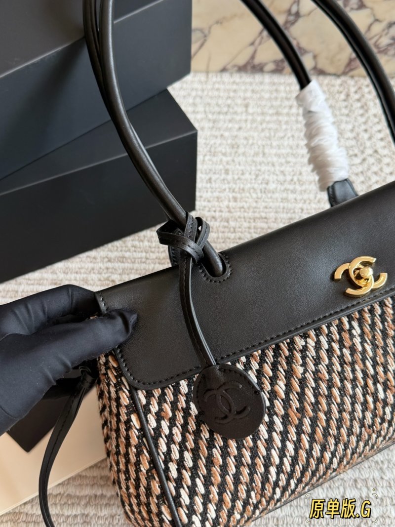 Chanel Baguette Bag Black Leather Tweed 30cm view