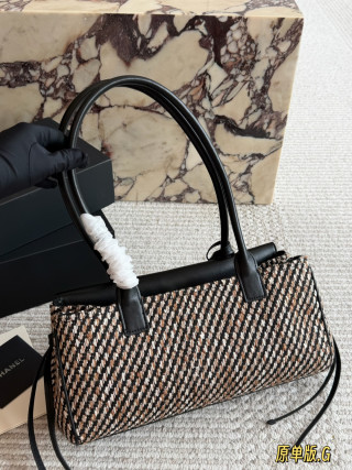 Chanel Baguette Bag Black Leather Tweed 30cm view 4
