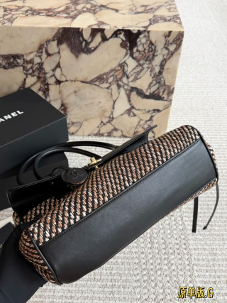Chanel Baguette Bag Black Leather Tweed 30cm view 6