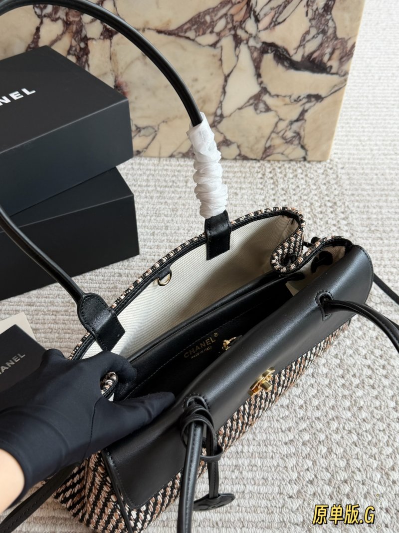 Chanel Baguette Bag Black Leather Tweed 30cm view