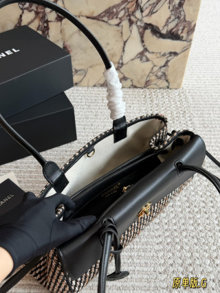 Chanel Baguette Bag Black Leather Tweed 30cm view 8