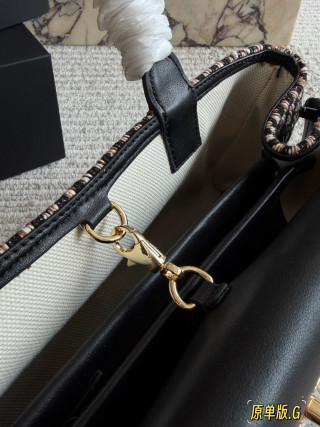 Chanel Baguette Bag Black Leather Tweed 30cm view 9