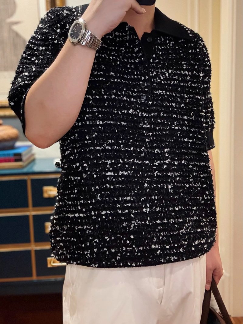 Black Sequin Short Sleeve Polo T-Shirt view