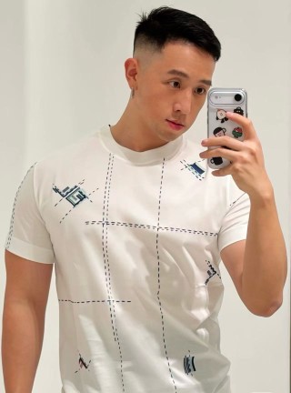 White Geometric Stitch Short Sleeve T-Shirt view 2