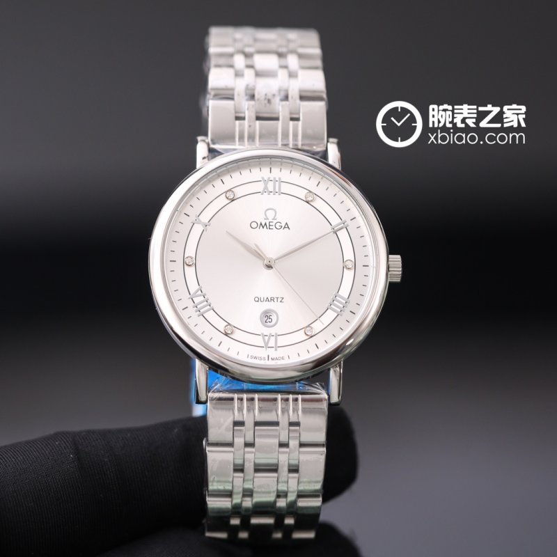 Omega Quartz Date Window Silver Dial Steel Watch