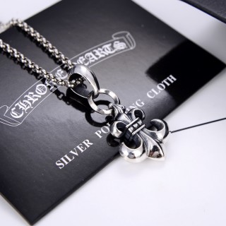 Chrome Hearts Fleur-de-Lis Silver Pendant Necklace