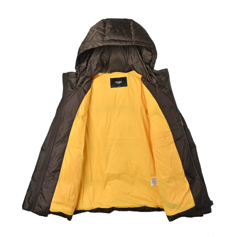Brown Quilted Down Puffer Jacket with Hood view
