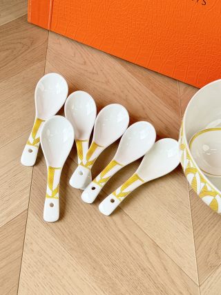 Hermès Paris Porcelain Spoon & Bowl Set - White Gold view 2