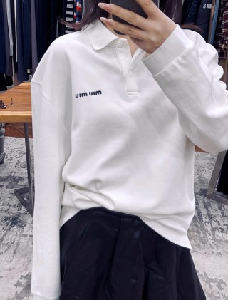 Miu Miu White Long-Sleeve Polo Shirt