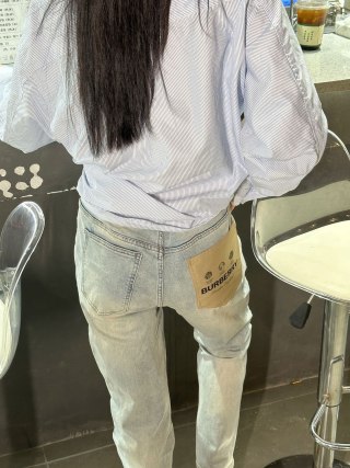Burberry Light Wash Denim Jeans with Leather Patch view 6