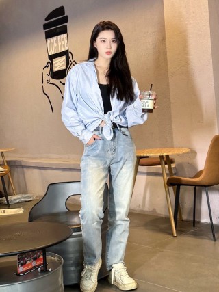 Burberry Light Wash Denim Jeans with Leather Patch view 8