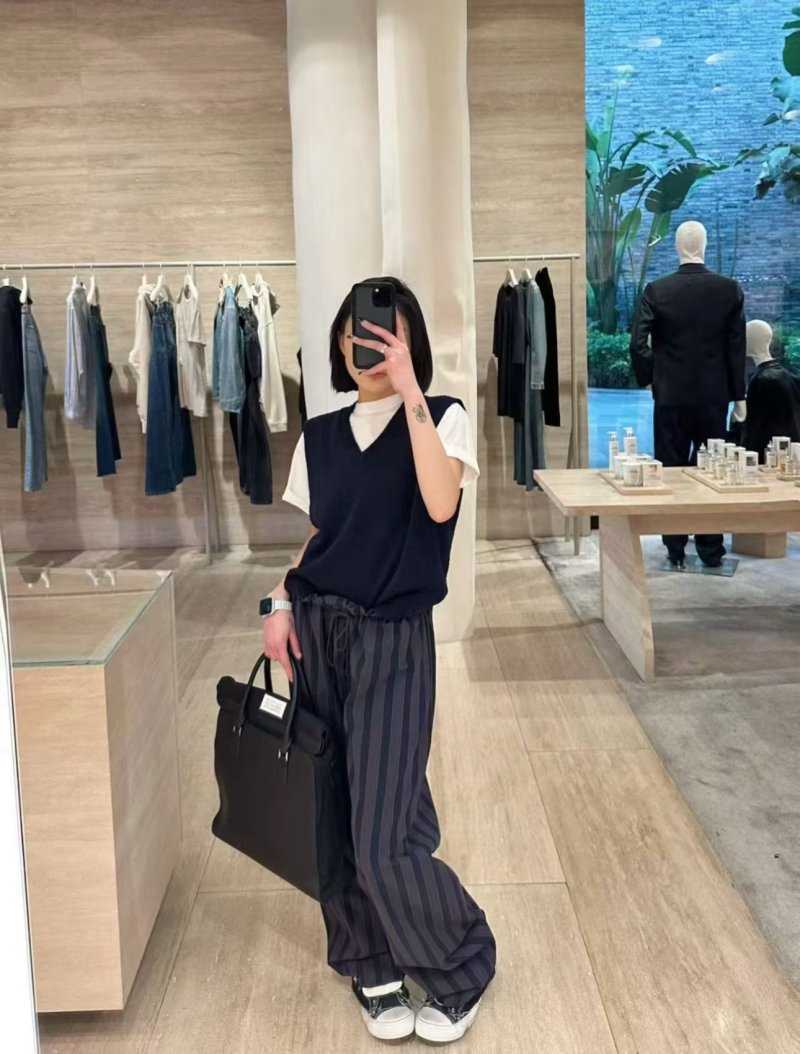 Charcoal Pinstripe Wide-Leg Trousers