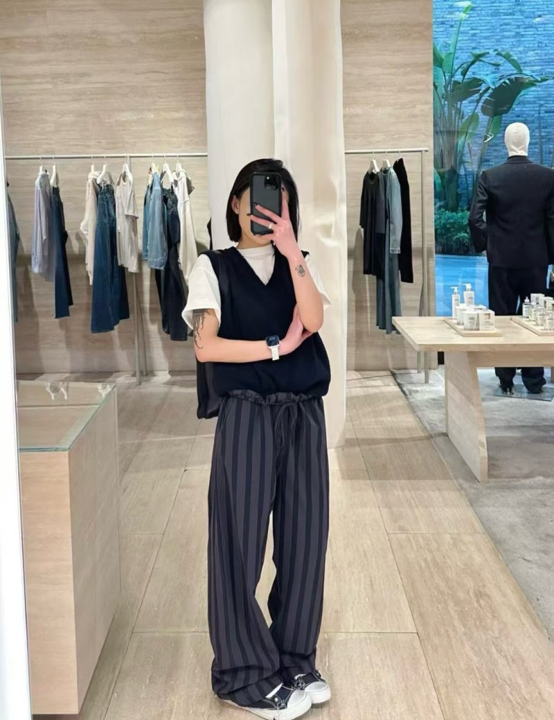 Charcoal Pinstripe Wide-Leg Trousers view