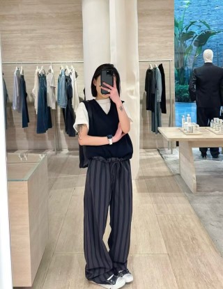 Charcoal Pinstripe Wide-Leg Trousers view 2