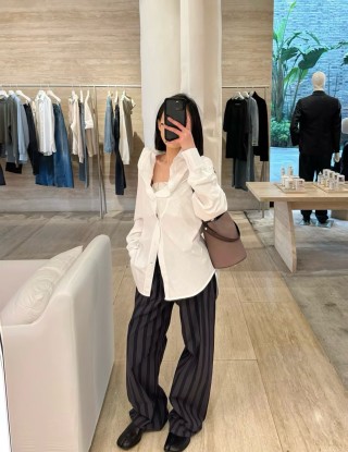 Charcoal Pinstripe Wide-Leg Trousers view 3
