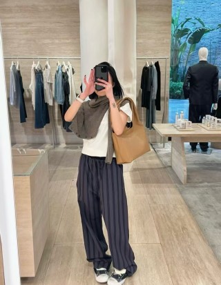 Charcoal Pinstripe Wide-Leg Trousers view 4