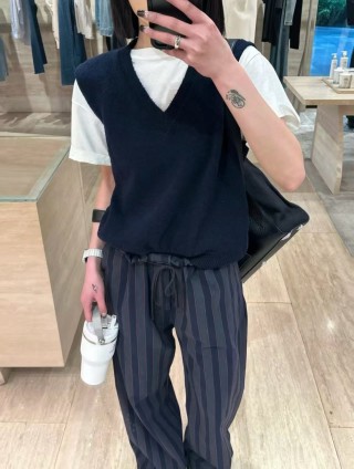Charcoal Pinstripe Wide-Leg Trousers view 7