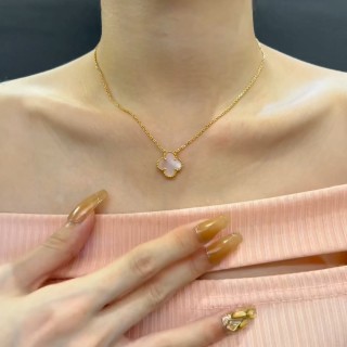 Gold Four-Leaf Clover Mother-of-Pearl Pendant Necklace