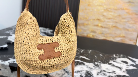 Celine Ava Straw Hobo Bag Natural