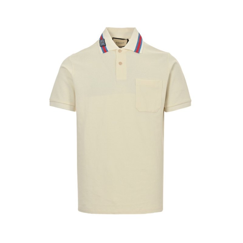 Cream Polo Shirt with Striped Collar view