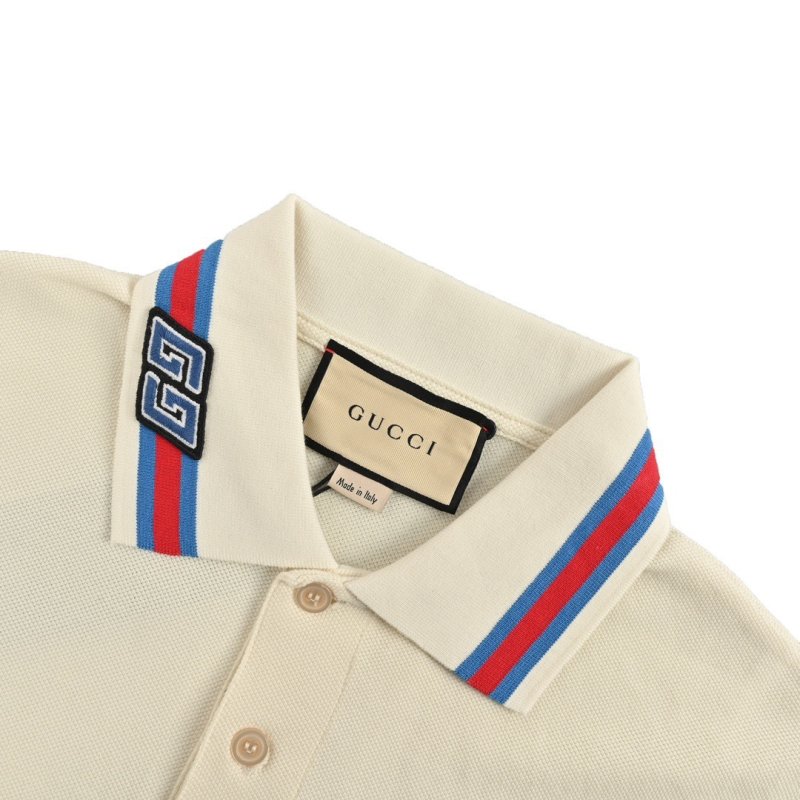 Cream Polo Shirt with Striped Collar view