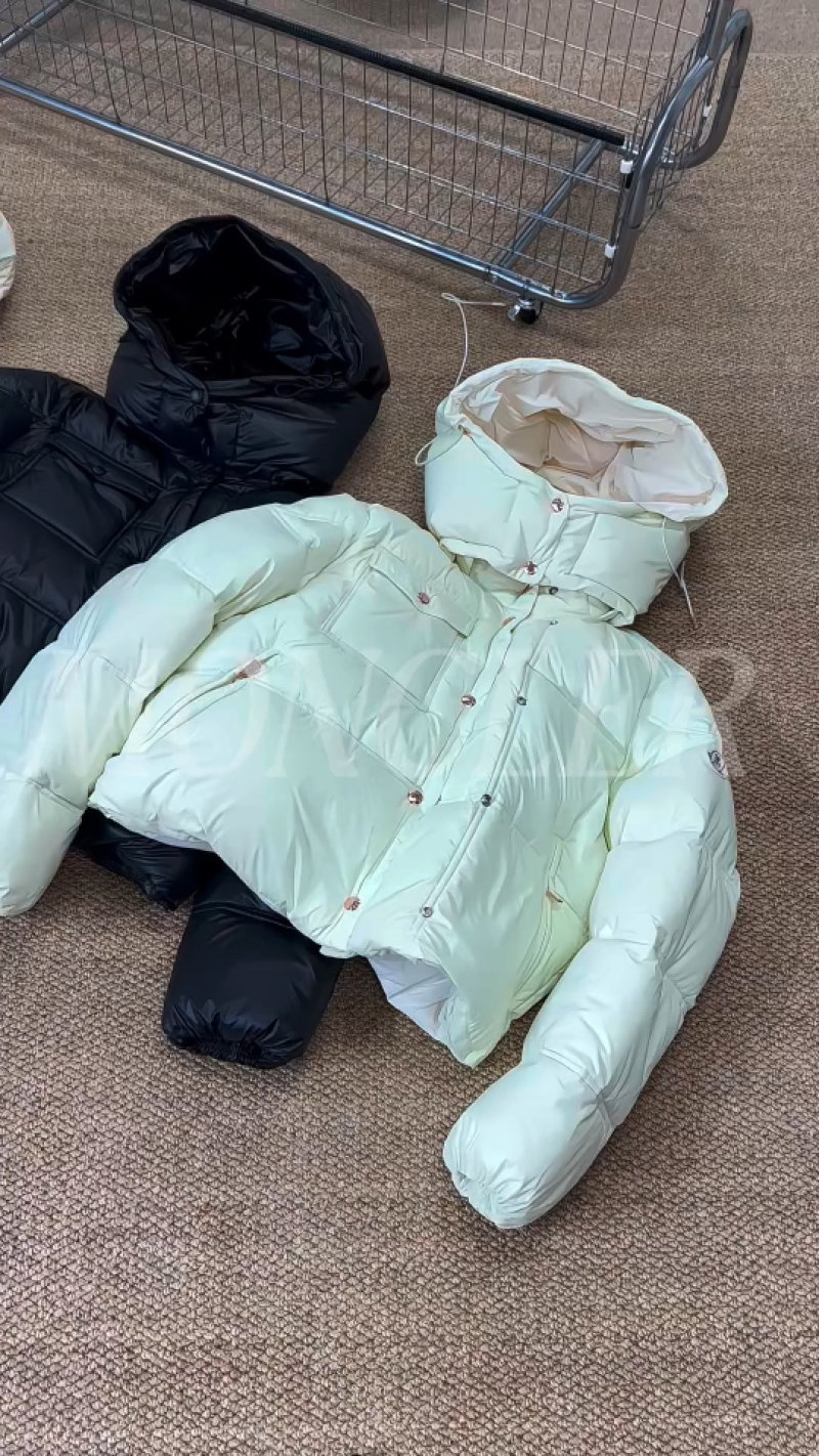 Cream & Pink Puffer Down Jacket with Hood view