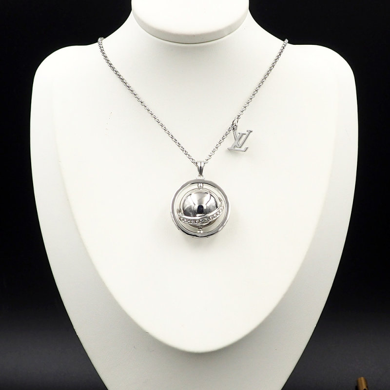 Louis Vuitton LV Globe Crystal Pendant Necklace Silver view