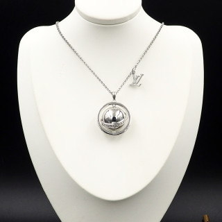 Louis Vuitton LV Globe Crystal Pendant Necklace Silver view 4