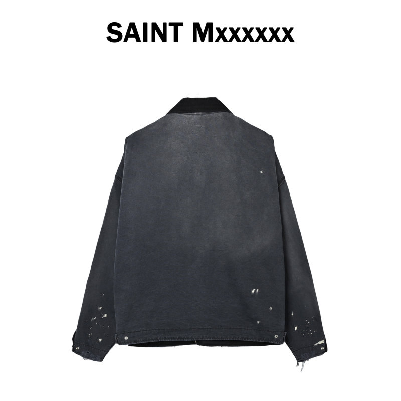 Oversized Distressed Denim Jacket with Graphic Print - Charcoal view