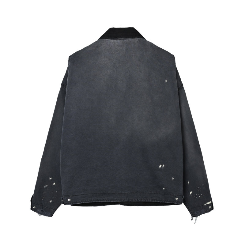 Oversized Distressed Denim Jacket with Graphic Print - Charcoal view