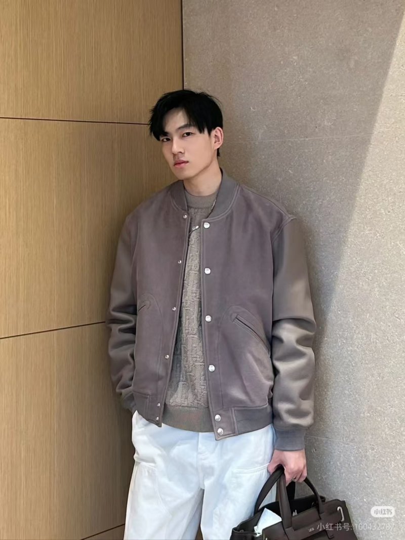 Mauve Colorblock Bomber Jacket with Ribbed Cuffs view