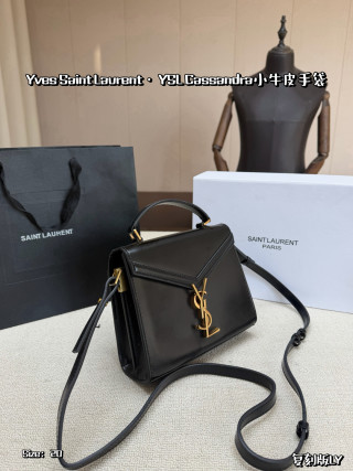 YSL Cassandra Black Gold Envelope Shoulder Bag view 2