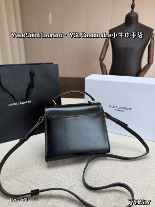 YSL Cassandra Black Gold Envelope Shoulder Bag view 3