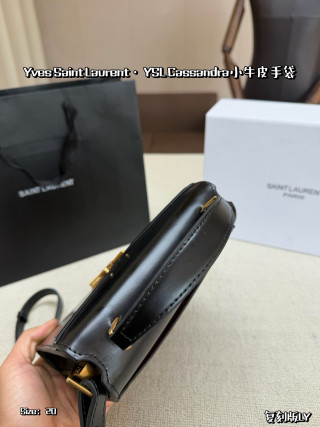 YSL Cassandra Black Gold Envelope Shoulder Bag view 4