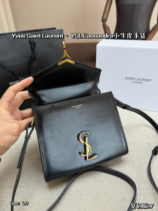 YSL Cassandra Black Gold Envelope Shoulder Bag view 7
