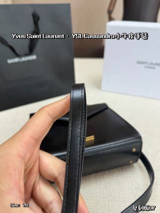 YSL Cassandra Black Gold Envelope Shoulder Bag view 8