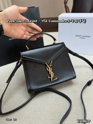 YSL Cassandra Black Gold Envelope Shoulder Bag view 9