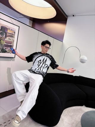 Moncler Black & White Graphic Logo T-Shirt view 3