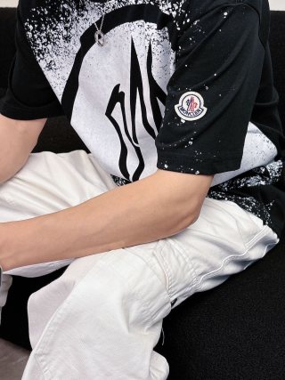 Moncler Black & White Graphic Logo T-Shirt view 4