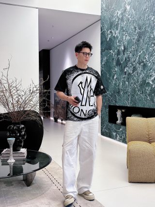 Moncler Black & White Graphic Logo T-Shirt view 6