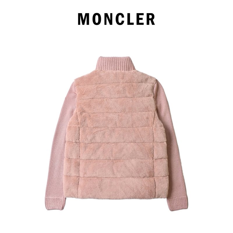 Pink Quilted Down Jacket with Ribbed Knit Sleeves view