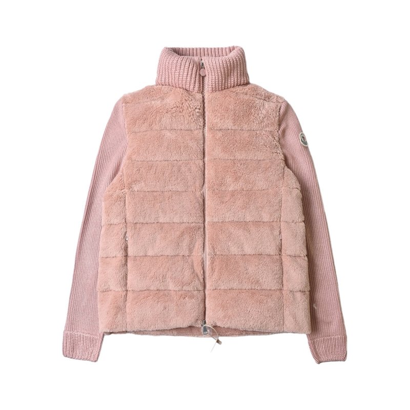Pink Quilted Down Jacket with Ribbed Knit Sleeves view