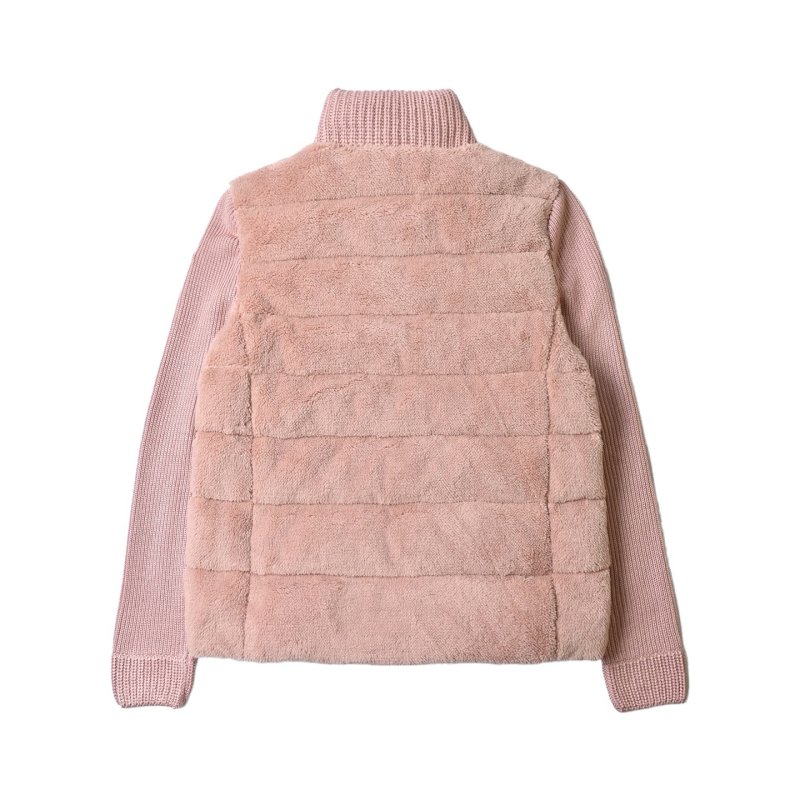 Pink Quilted Down Jacket with Ribbed Knit Sleeves view