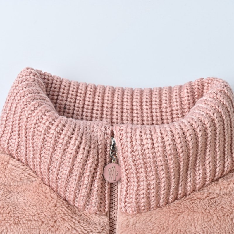 Pink Quilted Down Jacket with Ribbed Knit Sleeves view