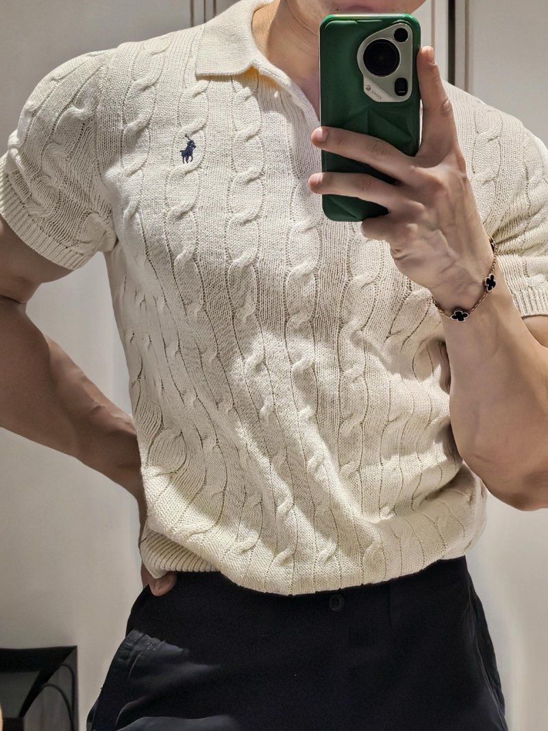 Ralph Lauren Cream Cable Knit Short Sleeve Sweater