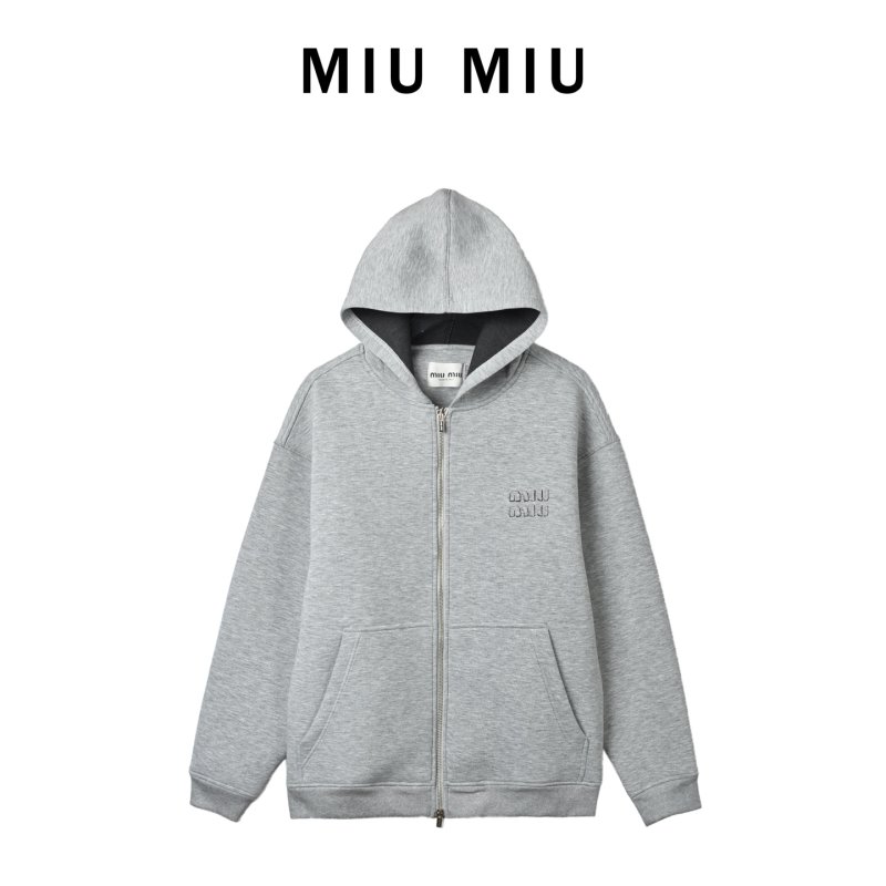 Miu Miu Grey Logo Zip Hoodie view