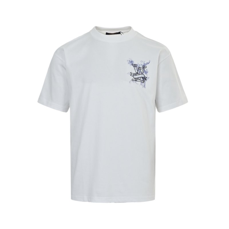 White Graphic Print Short Sleeve T-Shirt with Blue Sketch Design view